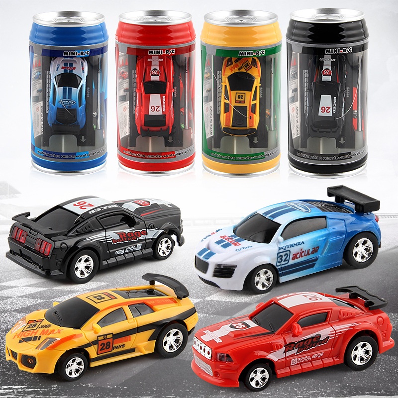 Mini RC Car Coke Can Packaging Plastic Remote Control Racing Car With LED Lights Roadblocks 1:45 Scale High Speed Radio Controlled Vehicle For Kids Gift