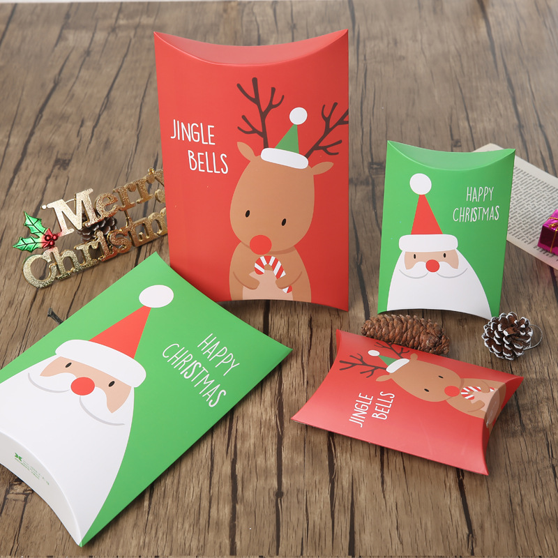 Christmas Pillow Candy Boxes Santa Claus Reindeer Paper Gift Boxes Festive Party Favors Small Gift Packaging Boxes For Christmas Eve Candies