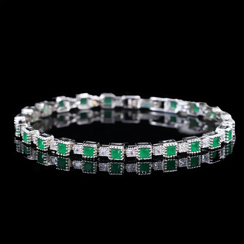 Luxury Square Cut Zircon Copper Bracelet For Women Colorful Gemstone Link Chain Elegant Jewelry