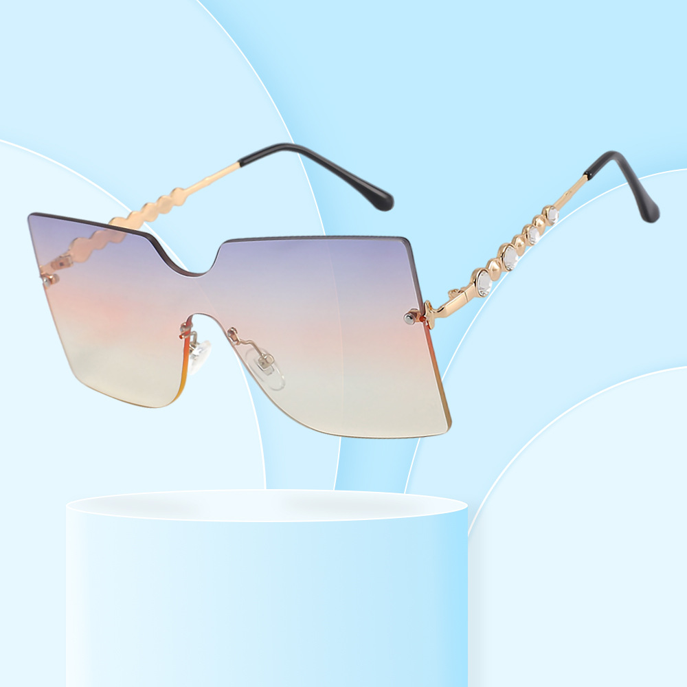 Wholesale Rimless Oversized Square Sunglasses with Rhinestone Temples - Everful