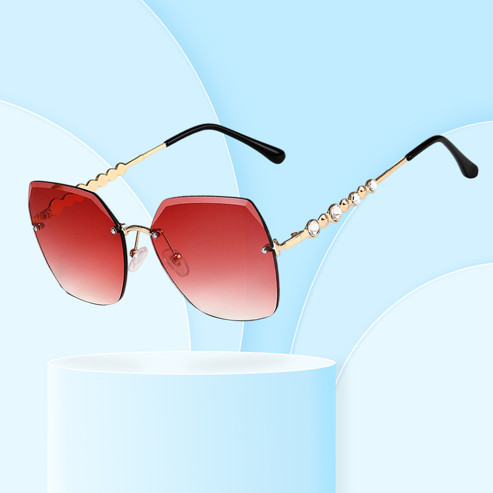 Wholesale Oversized Rimless Sunglasses with Rhinestone Metal Temples - Everful