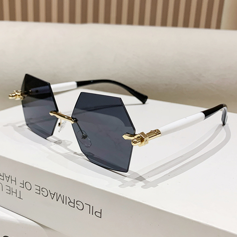 Women Hexagon Rimless Sunglasses UV400 Protection Metal Frame Gradient Lens Fashion Geometric Eyewear For Outdoor Travel