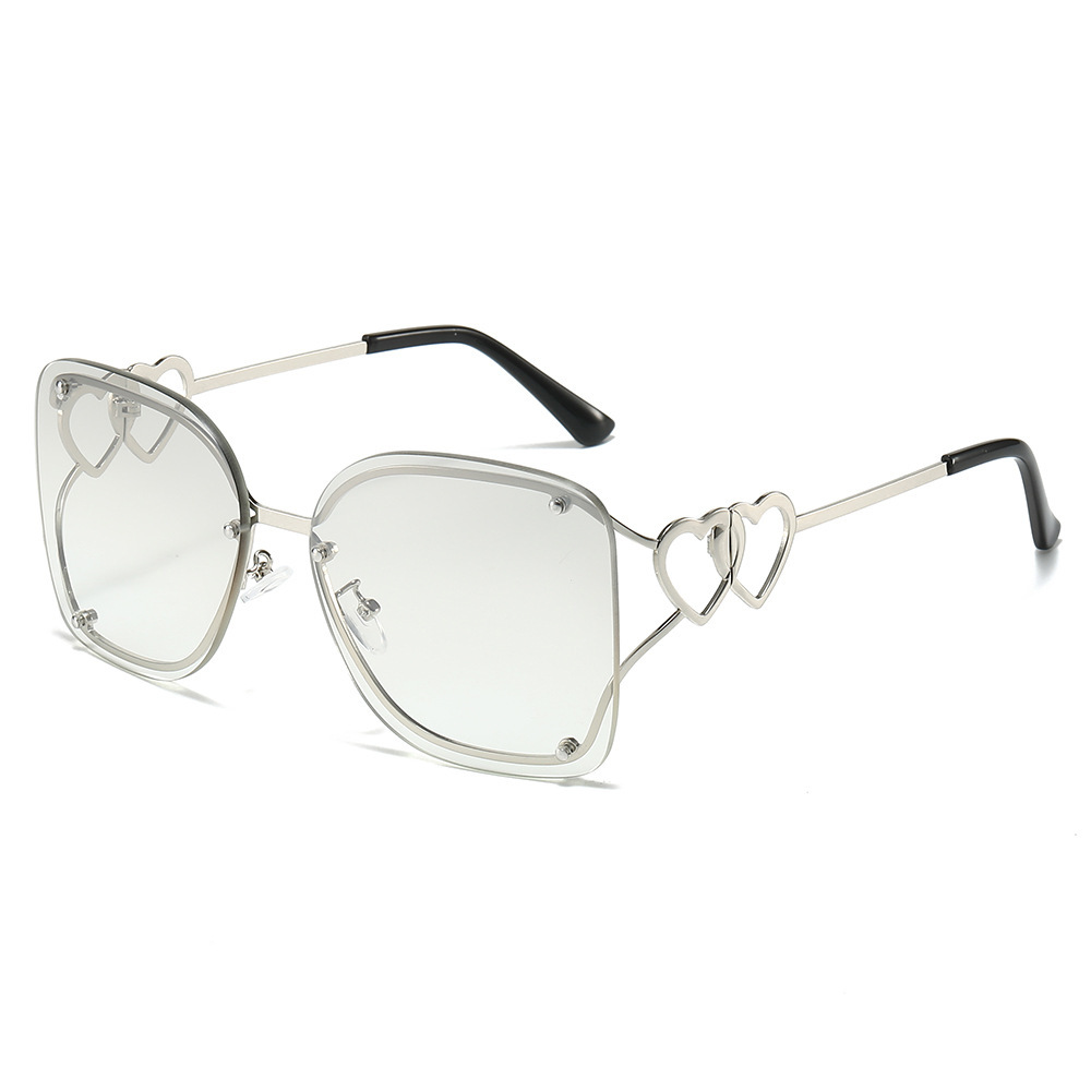 Wholesale Women Oversized Square Sunglasses with Hollow Heart Metal Frame - Everful
