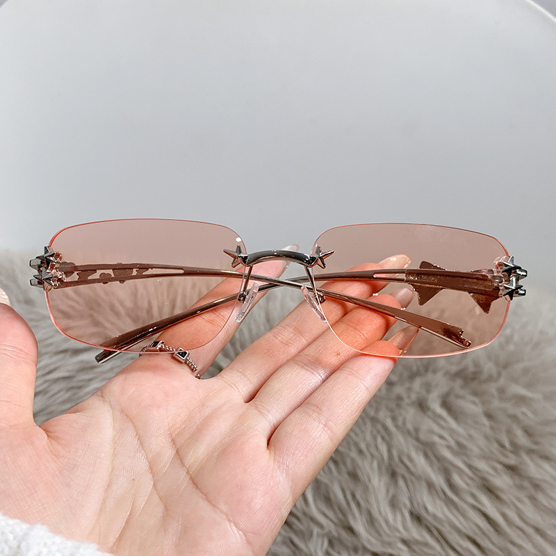 Wholesale Rimless Rectangular Sunglasses with Star Bow Decoration - Everful