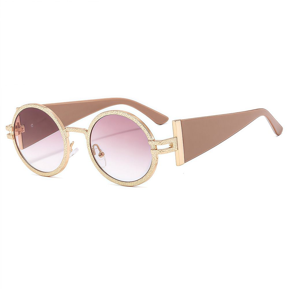 Retro Round Sunglasses Metal PC Frame UV400 Protection Vintage Fashion Wide Temples Eyewear For Outdoor Vacation