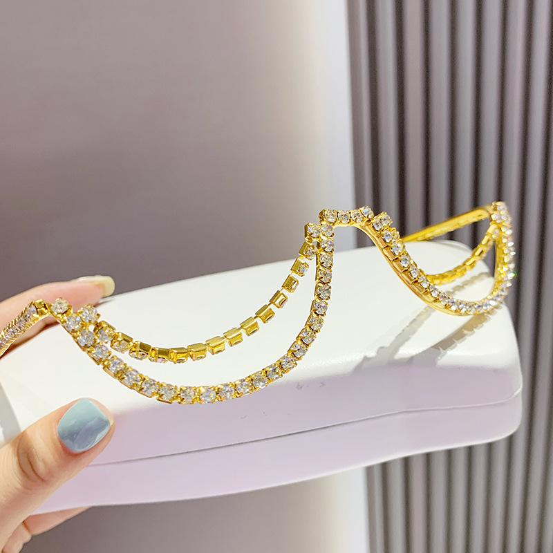 Wholesale Rhinestone Lensless Glasses Frame with Double Layer Chain - Everful