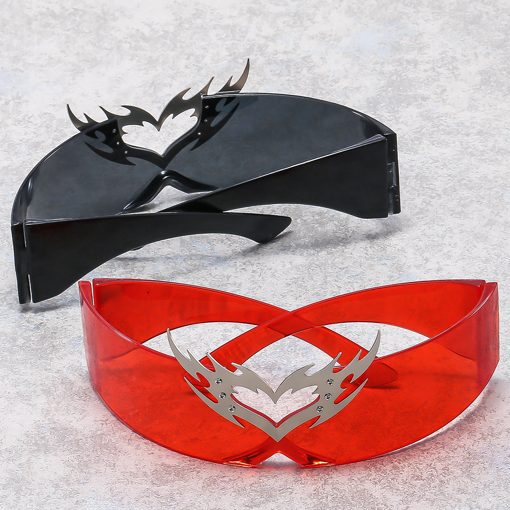 Wholesale Y2K Heart Flame Sunglasses Oversized Wrap Around PC Frame - Everful