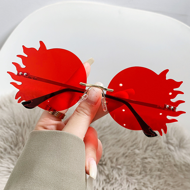 Wholesale Flame Shaped Rimless Sunglasses With Metal Frame For Party - Everful