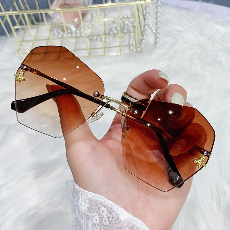 Wholesale Rimless Polygon Sunglasses with Bee Decoration For Women - Everful