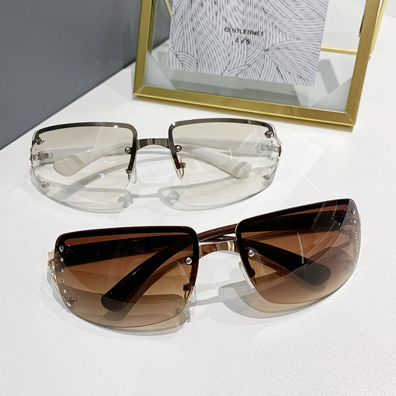 Wholesale Rimless Square Sunglasses with Rhinestone Metal Frame For Women - Everful