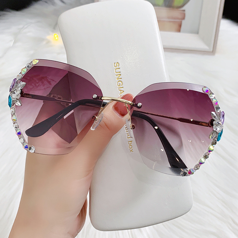 Wholesale Rimless Rhinestone Sunglasses with Gradient Lenses for Women - Everful