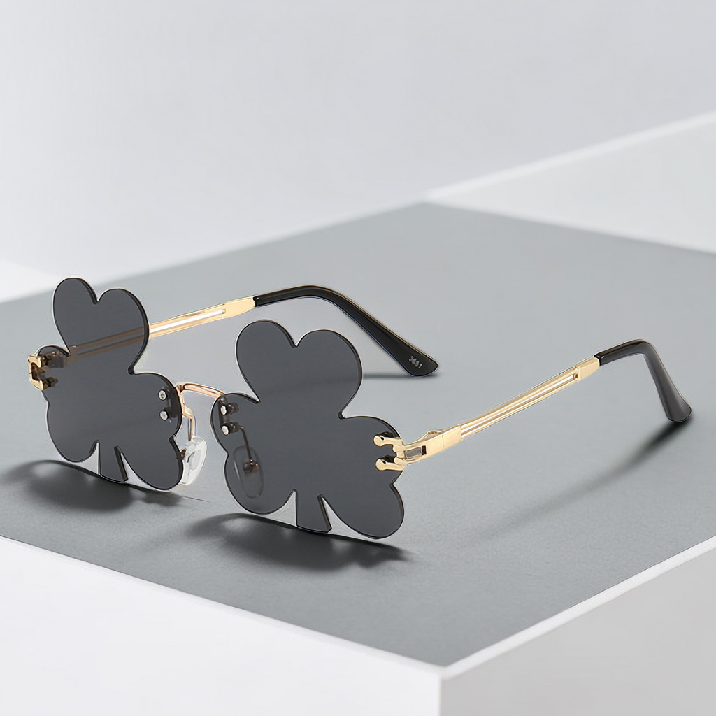 Wholesale Rimless Clover Shaped Shamrock Sunglasses with Metal Frame - Everful