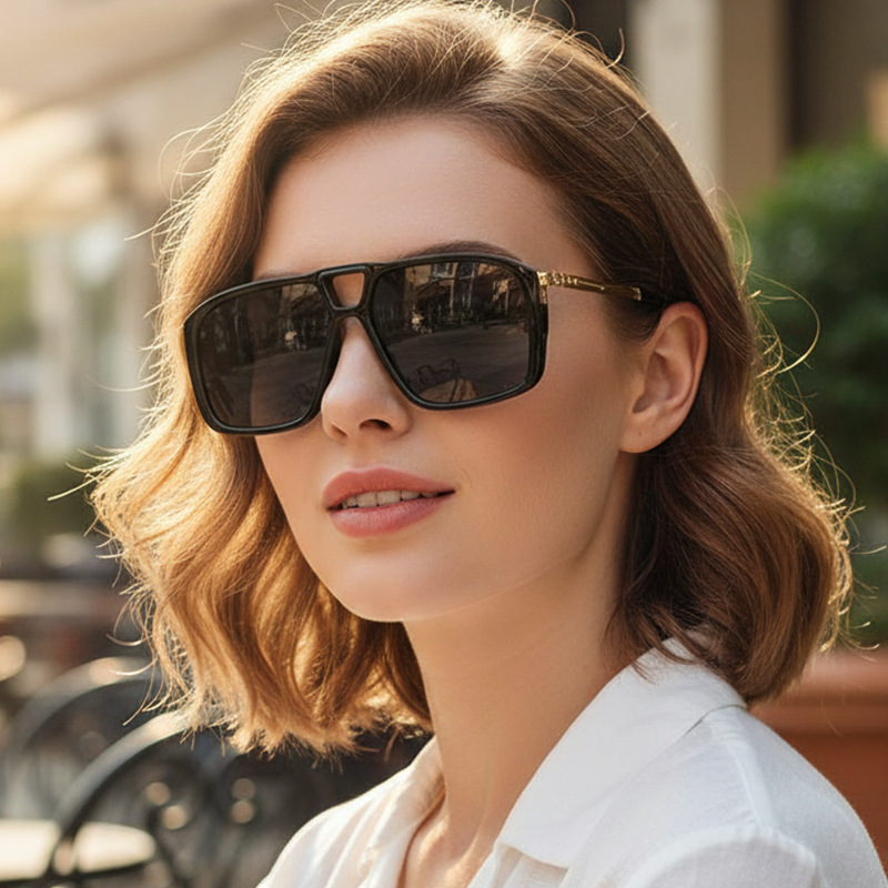 Wholesale Oversized Square Sunglasses with Double Bridge Metal Frame - Everful