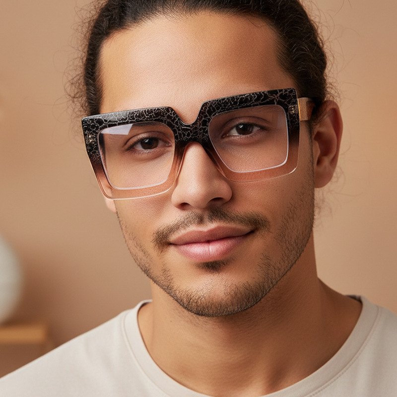 Wholesale Oversized Square Anti Blue Light Glasses With Marble Texture - Everful