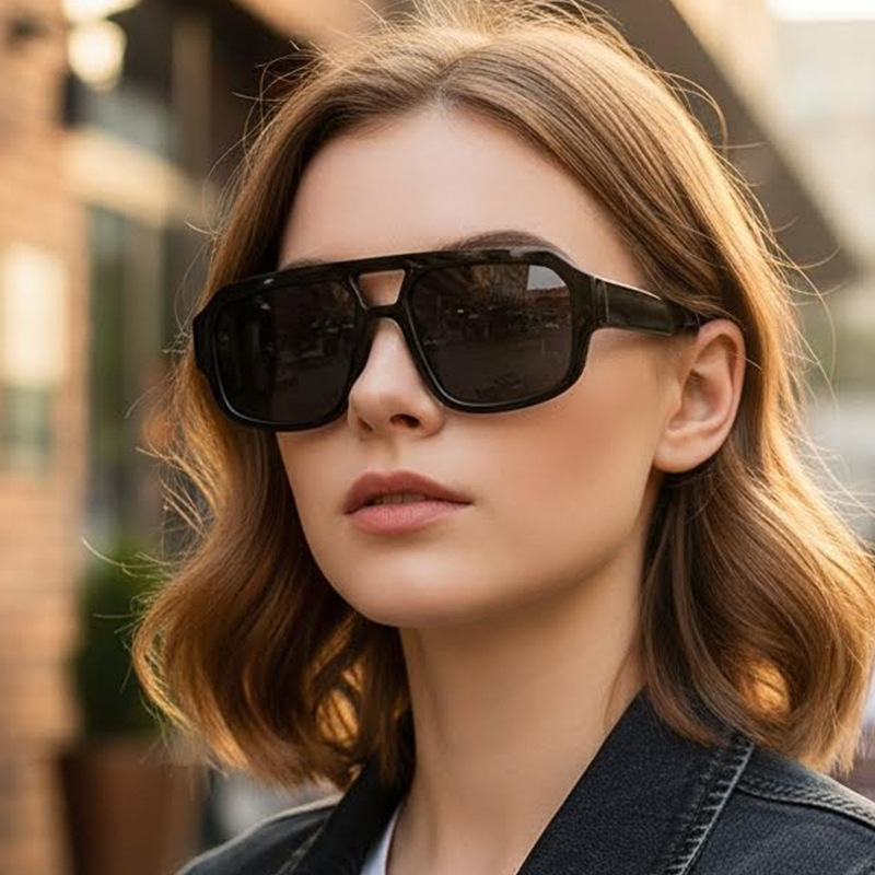 Wholesale Retro Pilot Sunglasses with Double Bridge Oversized PC Frame - Everful