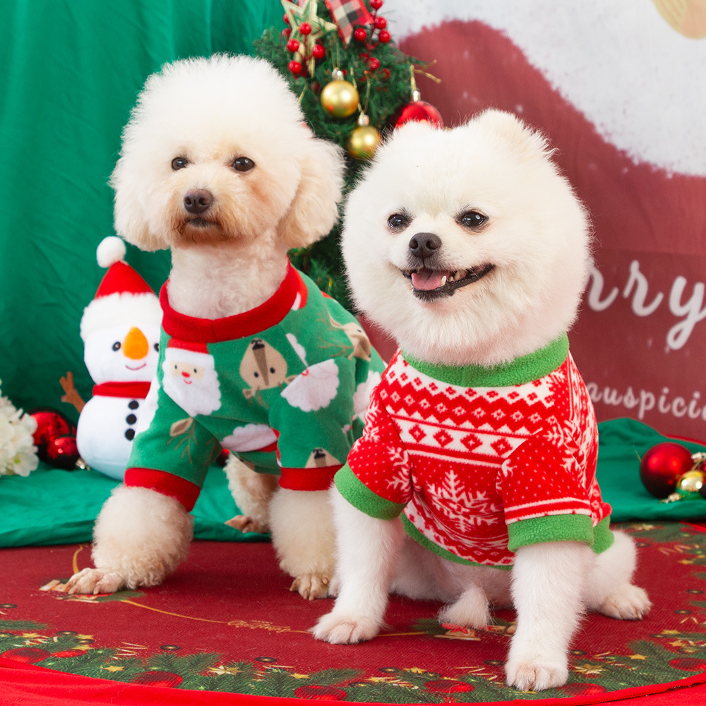 Christmas Pet Sweatshirt Warm Fleece Dog Hoodie Reindeer Santa Print Puppy Winter Clothes Buffalo Plaid Pet Apparel