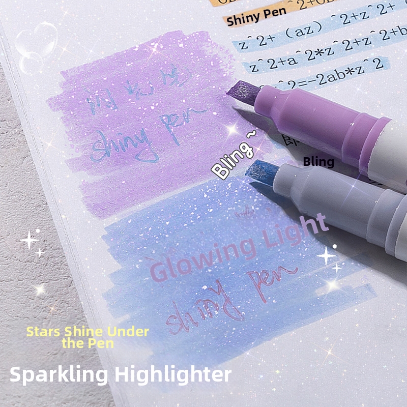 COLNK Shiny Glitter Highlighter Pens Dual Tip Fiber Chisel Tip Markers For School Office DIY Hand Account Stationery Soft Macaron Colors