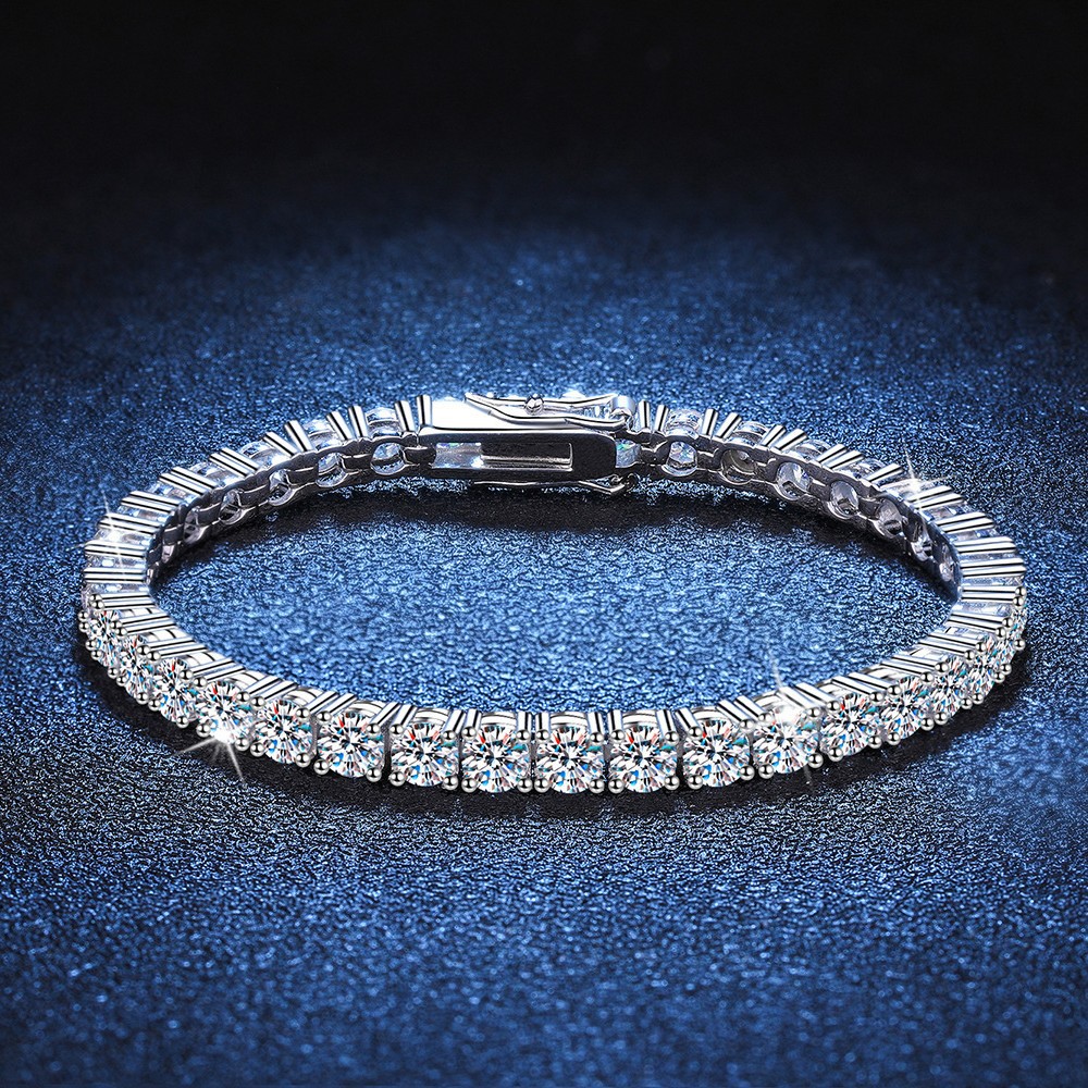 S925 Sterling Silver Moissanite Tennis Bracelet Hip Hop Round Cut Brilliant Moissanite Link Chain Bracelet With GRA Certificate For Men Women Luxury Jewelry