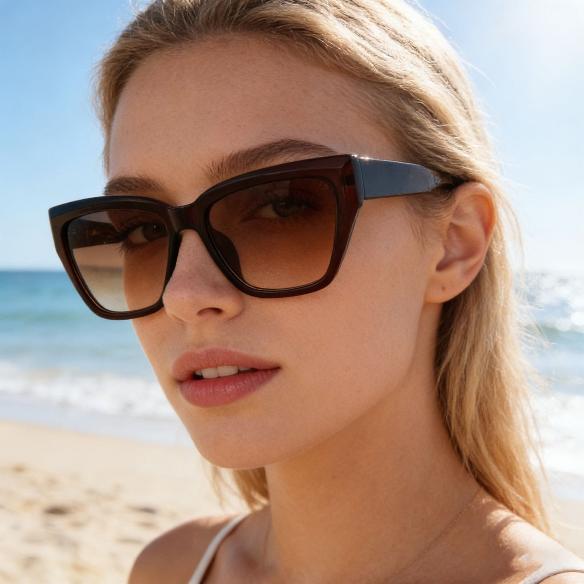 Wholesale Women Cat Eye Sunglasses Large Square Frame UV400 Protection - Everful