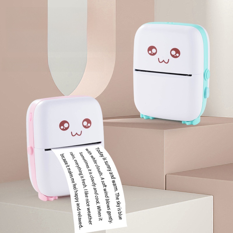 Mini Portable Thermal Printer Bluetooth Wireless Inkless Pocket Printer Cartoon Penguin Cat Design For Kids Students Study Photo Label Notes DIY Label Maker