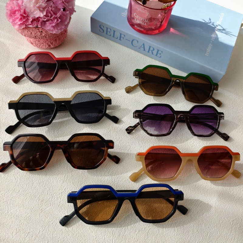 Wholesale Polygon Sunglasses Resin Frame UV400 Vintage Geometric Eyewear - Everful