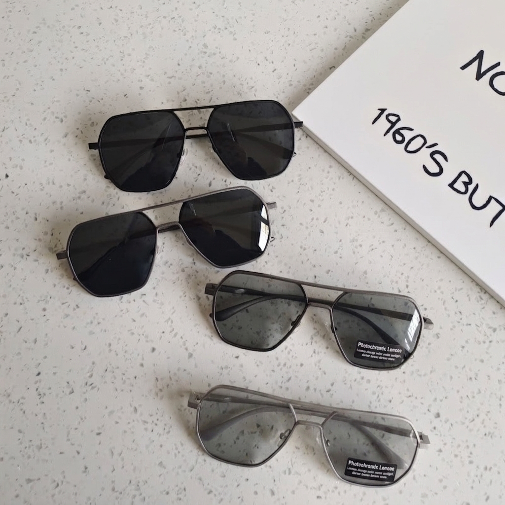 Wholesale Photochromic Sunglasses Men Metal Frame Retro Polygonal Design - Everful