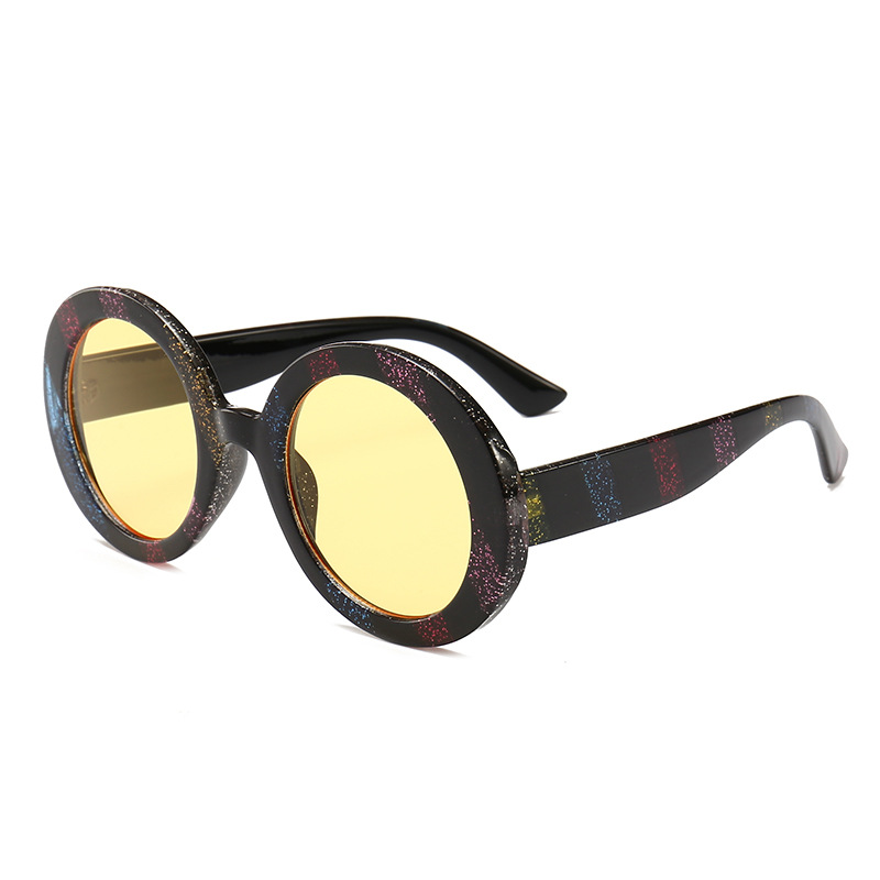 Wholesale Vintage Round Glitter Striped Sunglasses For Women - Everful