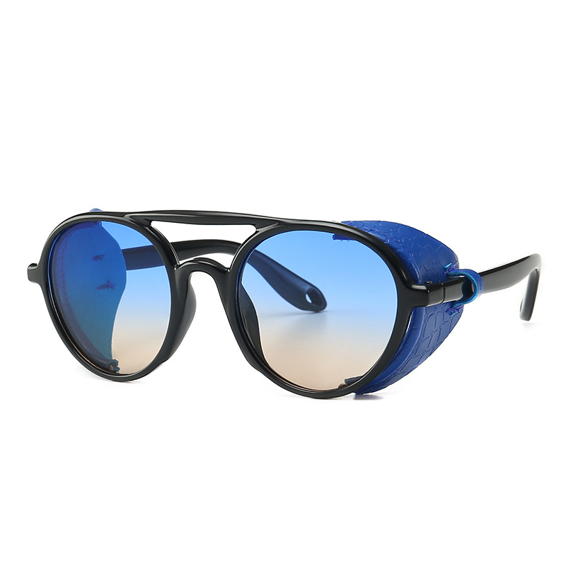 Wholesale Steampunk Round Sunglasses With Faux Leather Side Shields - Everful