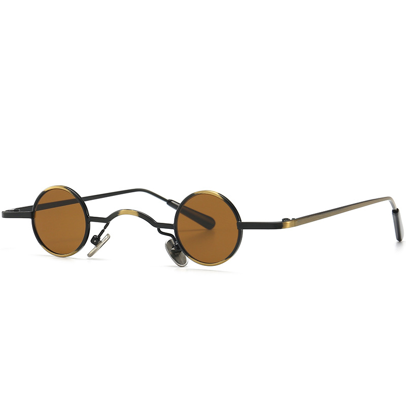 Wholesale Retro Round Steampunk Sunglasses with Narrow Metal Frame - Everful