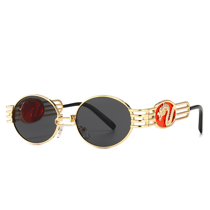 Wholesale Steampunk Oval Dragon Relief Sunglasses UV400 - Everful