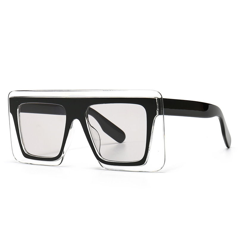 Oversized Square Sunglasses Flat Top Double Layer Frame PC Fashion Retro UV400 Street Eyewear For Men Women Outdoor Accessory