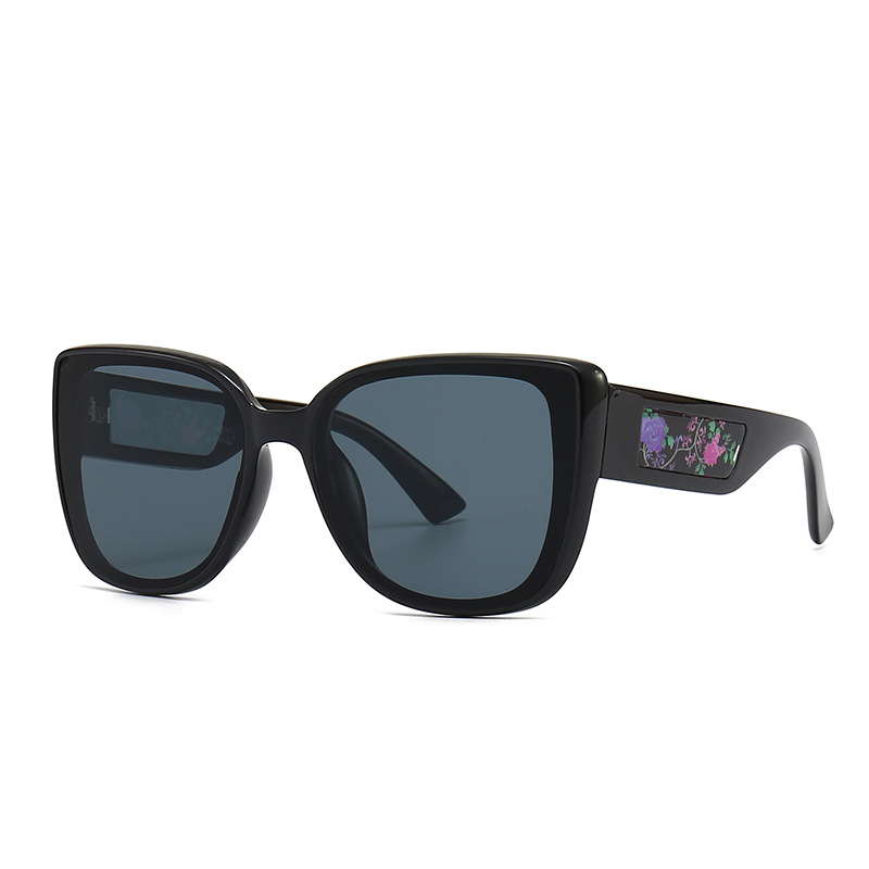 Wholesale Modern Oversized Square Sunglasses With Floral Temples - Everful
