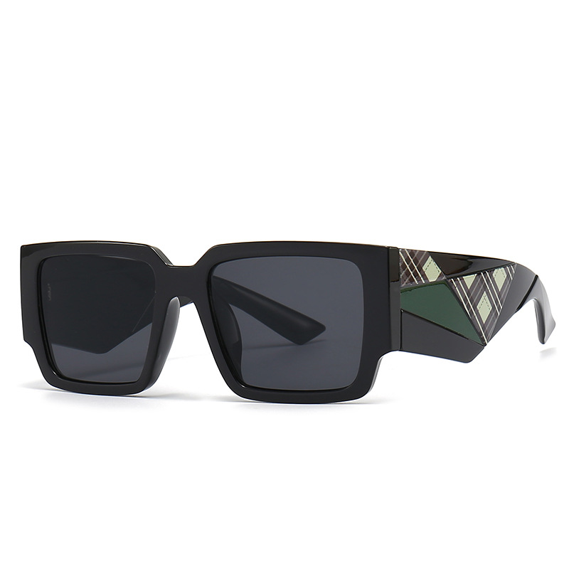 Retro Square Polarized Sunglasses For Men Women UV400 Protection PC Frame Geometric Plaid Temple Fashion Driving Outdoor Eyewear