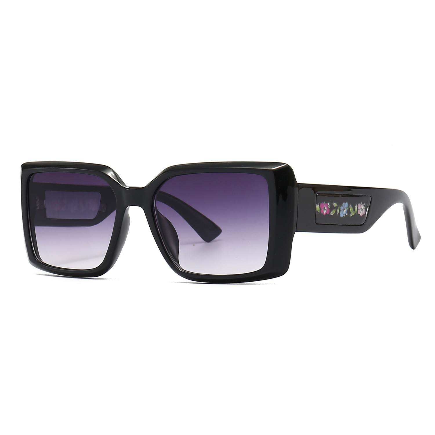 Wholesale Oversized Square Sunglasses with Floral Temple Design - Everful