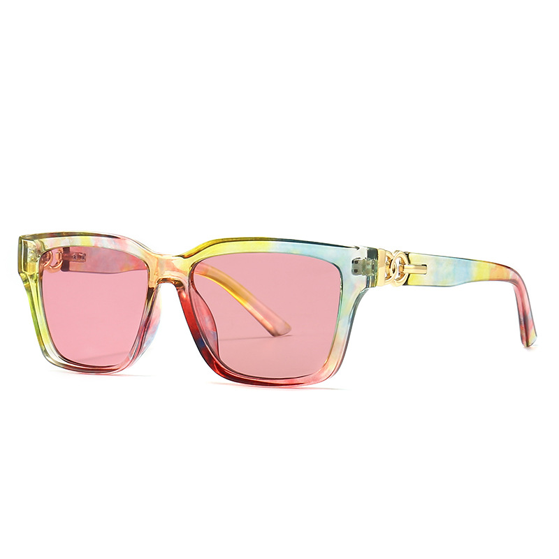 Wholesale Vintage Square Large Frame Sunglasses with Metal Chain Decor - Everful