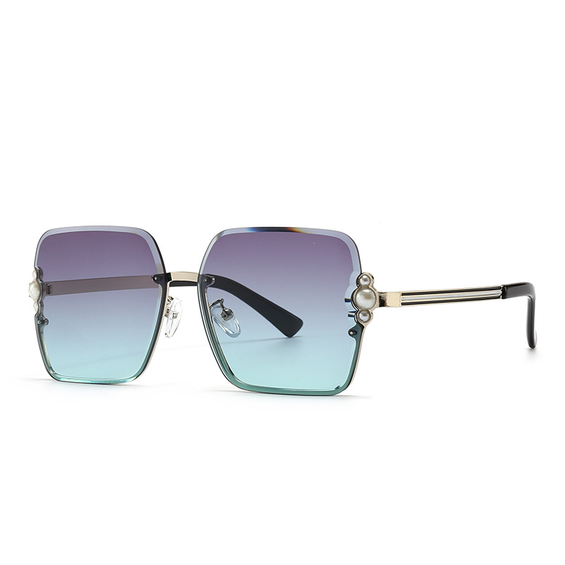 Wholesale Oversized Square Sunglasses with Metal Frame and Pearl Inlay - Everful