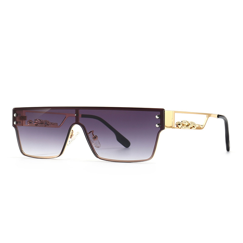 Wholesale Oversized Flat Top Sunglasses With Metal Leopard Temple - Everful