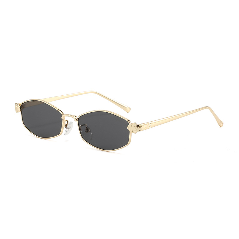 Wholesale Vintage Polygon Metal Sunglasses with Leopard Relief Decoration - Everful