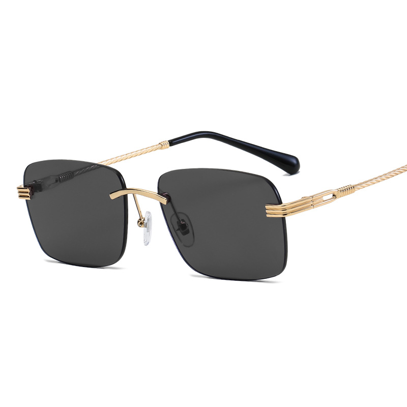 Wholesale Retro Rimless Rectangular Sunglasses with Twisted Metal Temples - Everful