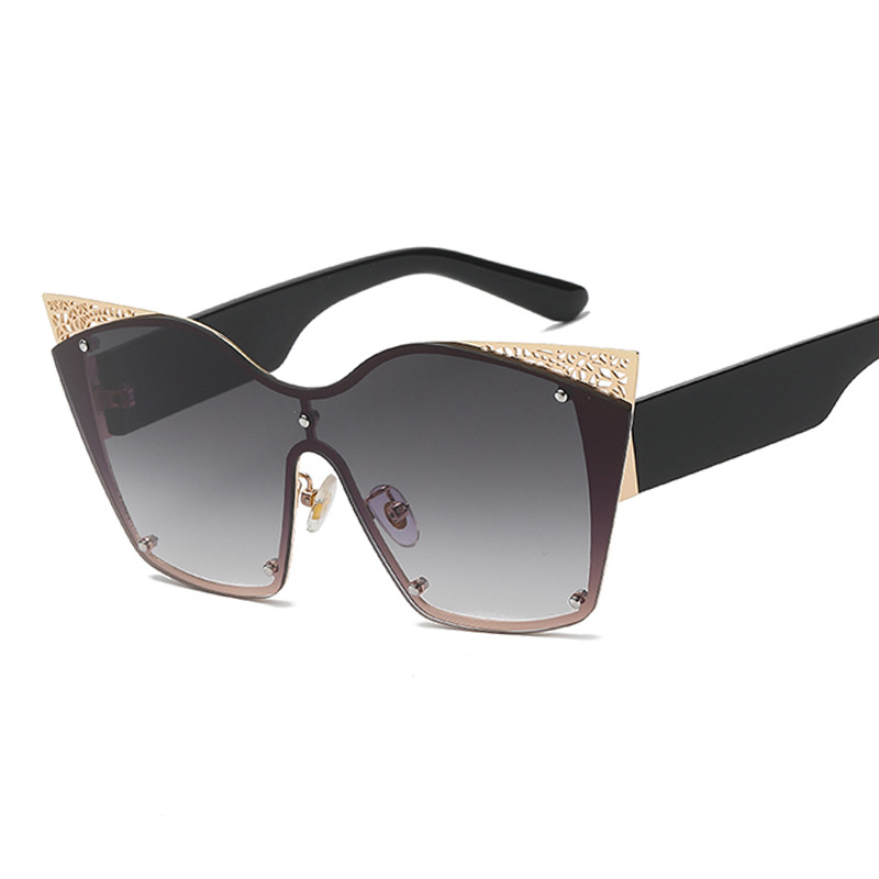 Wholesale Oversized Cat Eye Sunglasses with Hollow Metal Flower Design - Everful