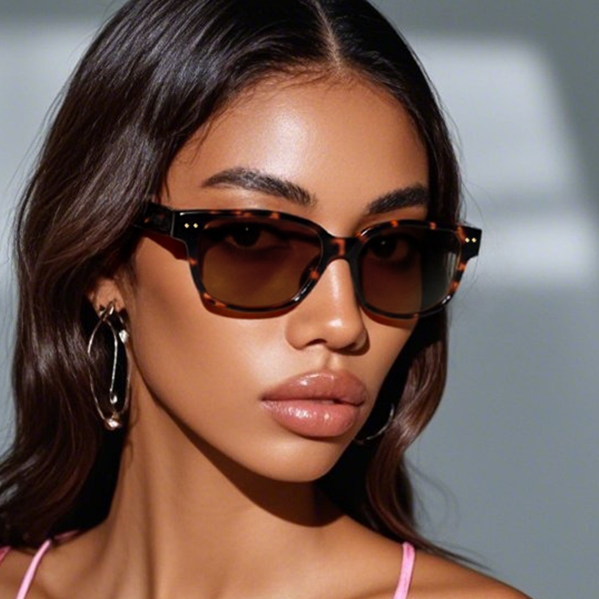 Wholesale Retro Square Sunglasses with Rivet Decor Small Plastic Frame - Everful