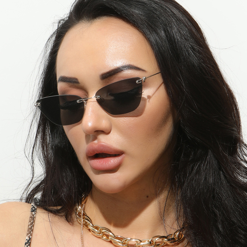 Wholesale Cat Eye Sunglasses Rimless Metal Frame UV400 For Men Women - Everful