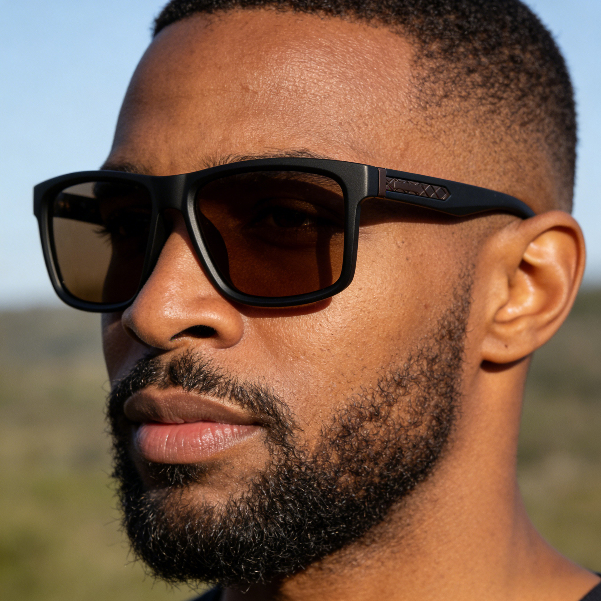 Fashion Men's Polarized Square Sunglasses UV400 Protection PC Frame Matte Finish Metal Decoration Outdoor Driving Eyewear