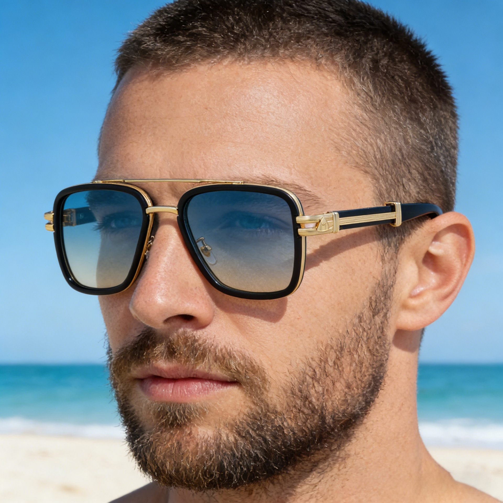 Wholesale Square Polarized Sunglasses with Retro Double Bridge For Men - Everful