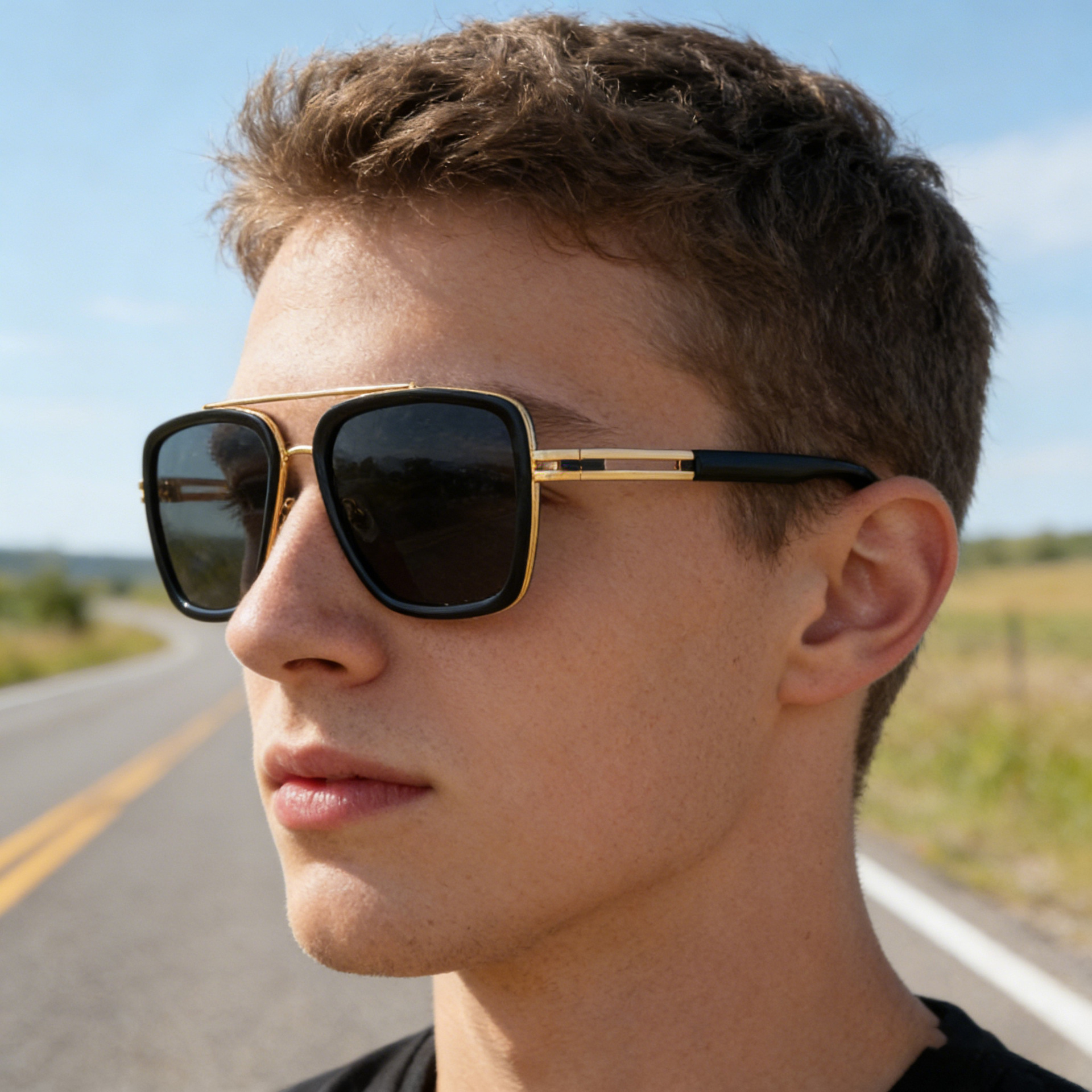 Wholesale Men Retro Square Sunglasses with Double Bridge Metal Frame - Everful