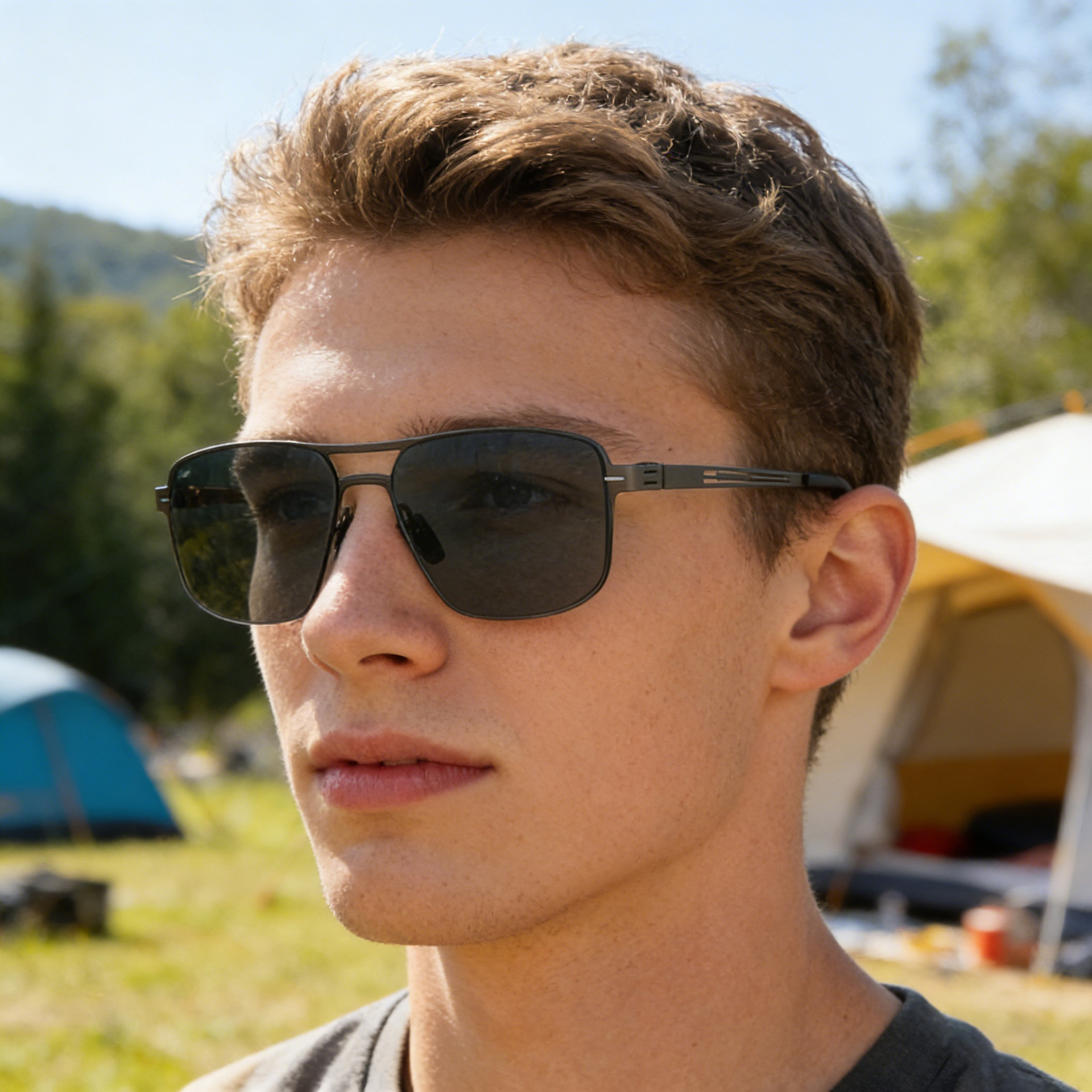 Wholesale Men Polarized Square Sunglasses with Metal Frame Nylon Lens - Everful