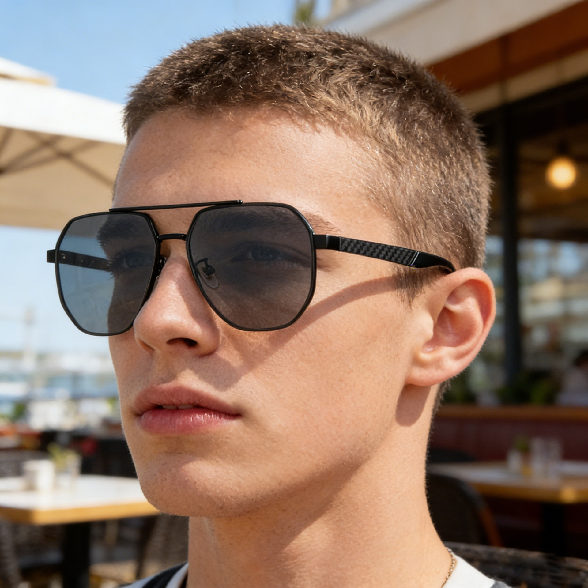 Wholesale Men's Polarized Square Metal Frame Sunglasses With Double Bridge - Everful