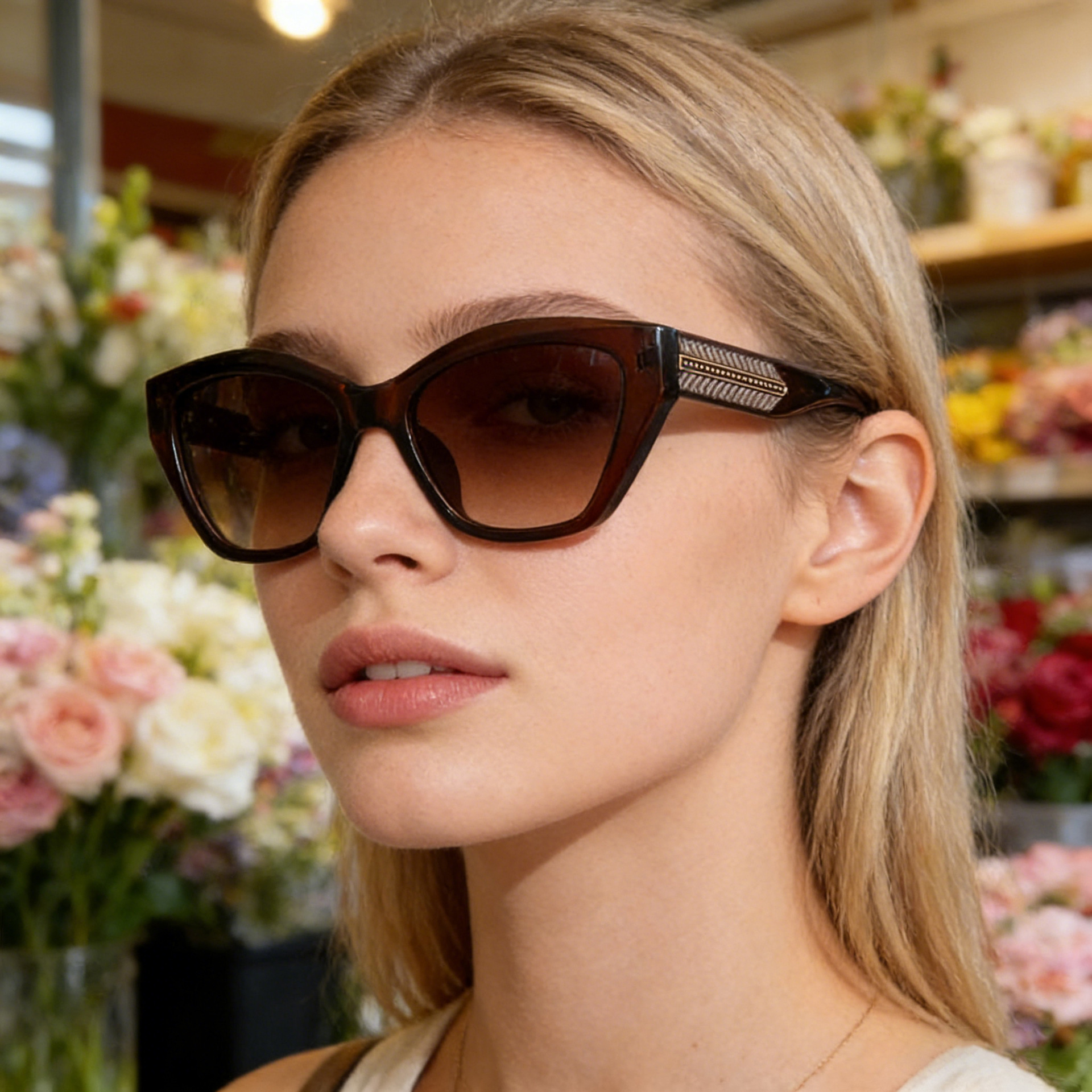 Wholesale Women Cat Eye Sunglasses with PC Frame and Metal Decoration - Everful