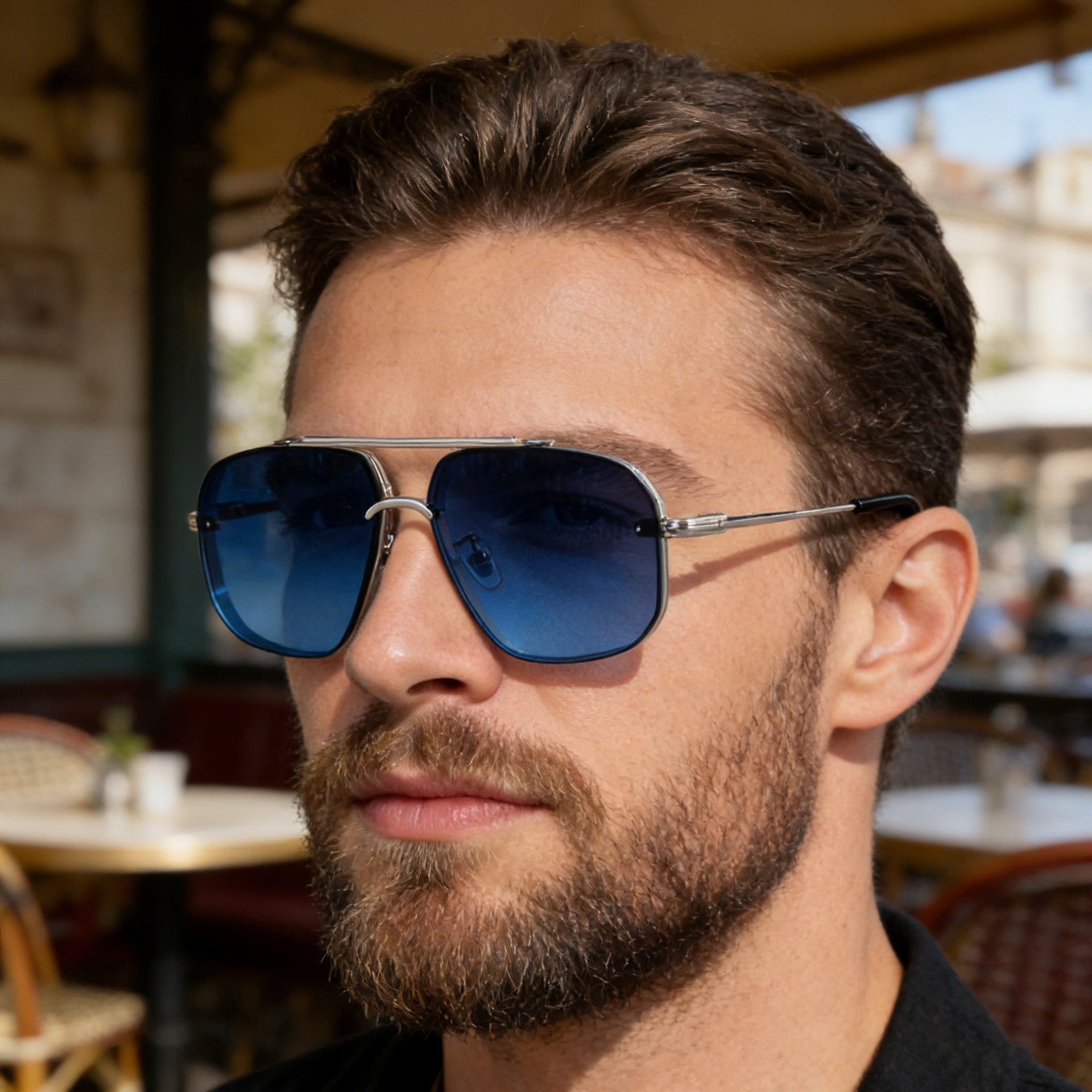 Wholesale Men's Oversized Square Sunglasses Metal Frame Pilot Style - Everful