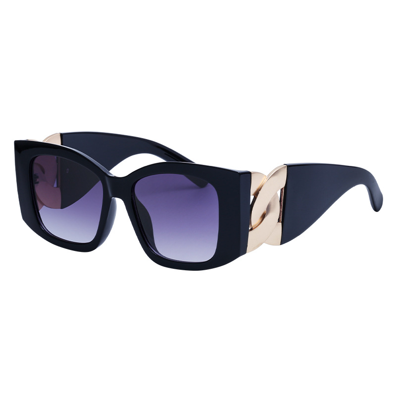 Wholesale Women Cat Eye Sunglasses with Gold Chain Temple Decoration - Everful